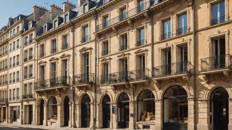 Facades d'immeubles anciens renovees dans une rue de centre-ville historique francais