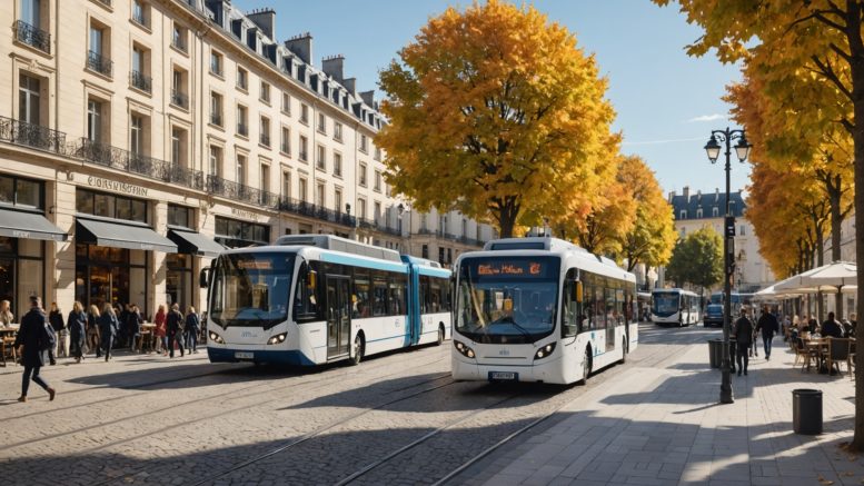 Tramway moderne en centre-ville un samedi ensoleillé, illustration de la gratuité des transports à Saint-Étienne