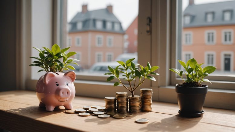 Tirelire et pièces en euros illustrant l'épargne sur un livret bancaire